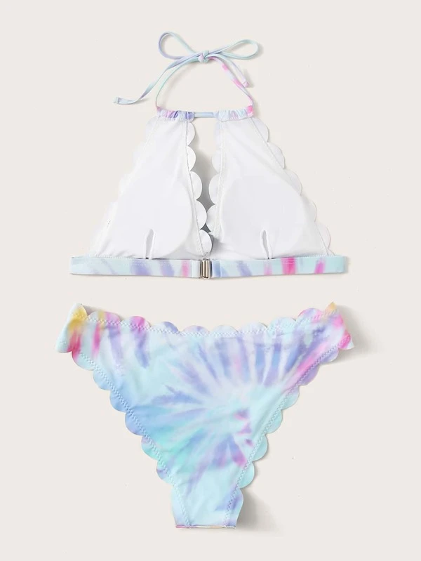 Tie Dye Scallop Trim Halter Bikini Swimsuit Shein Usa