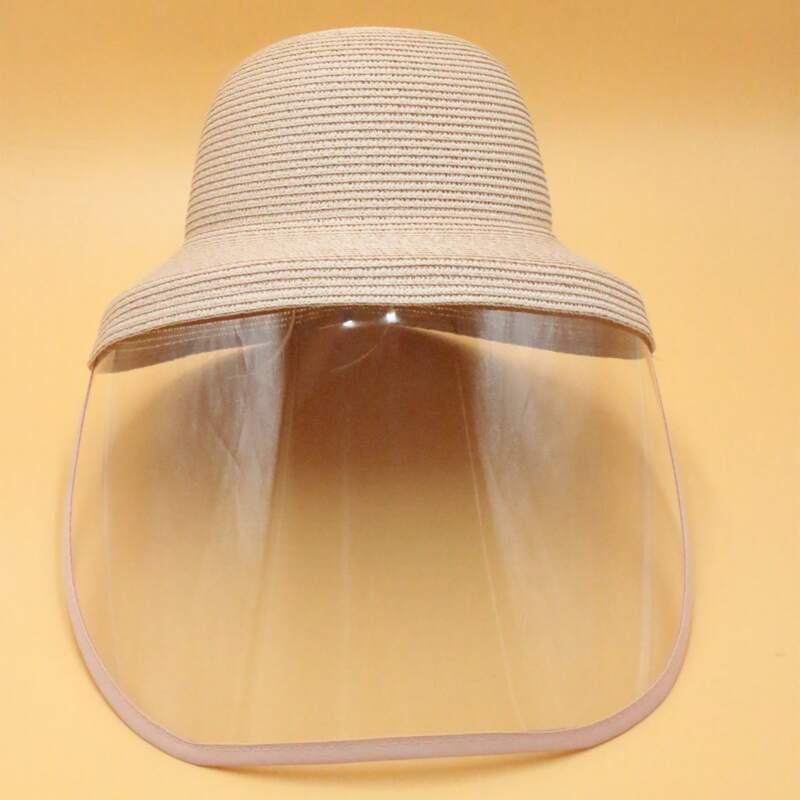 

Straw Visor Hat with Clear Face Shield, Pink