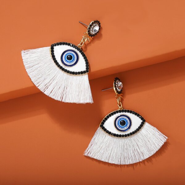 

1pair Eye & Tassel Decor Drop Earrings, White