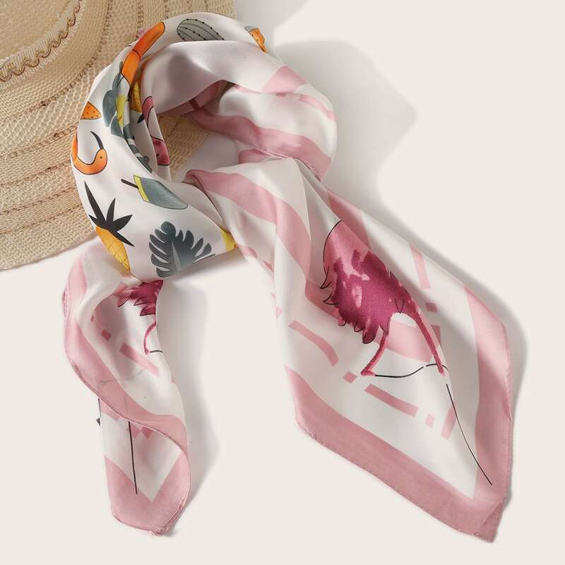 

Flamingos & Fruit Pattern Bandana, Multicolor