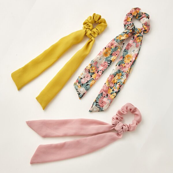 

3pcs Ditsy Floral Pattern Bow Knot Decor Hair Tie, Multicolor