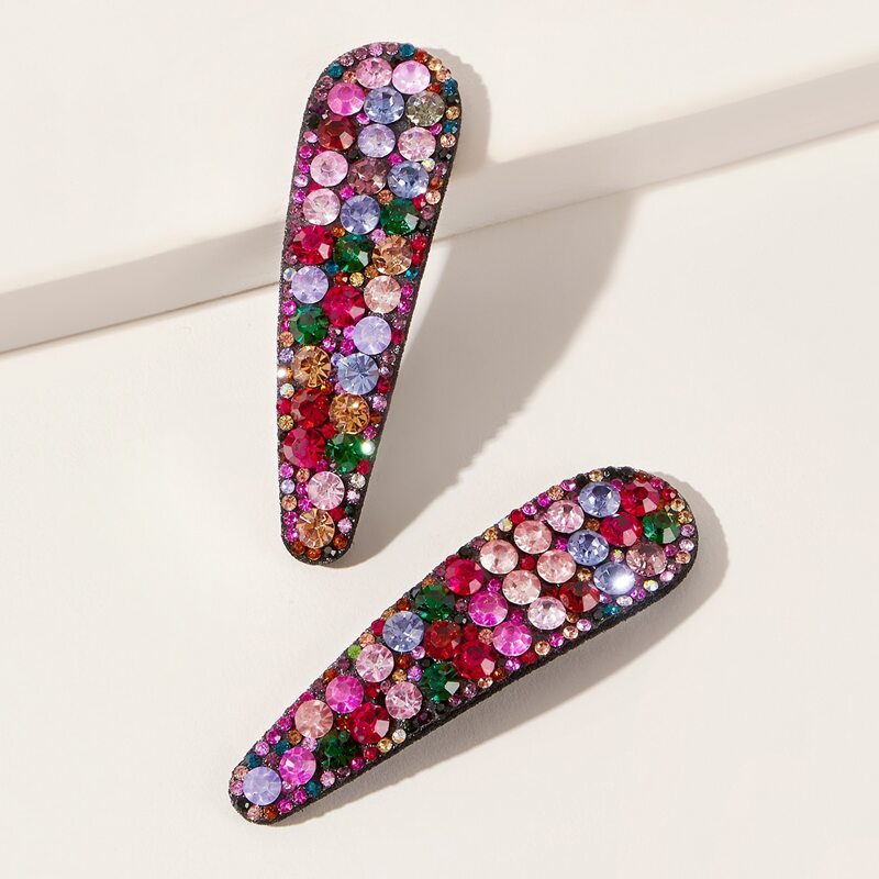 

1pair Rhinestone Engraved Hair Clip, Multicolor