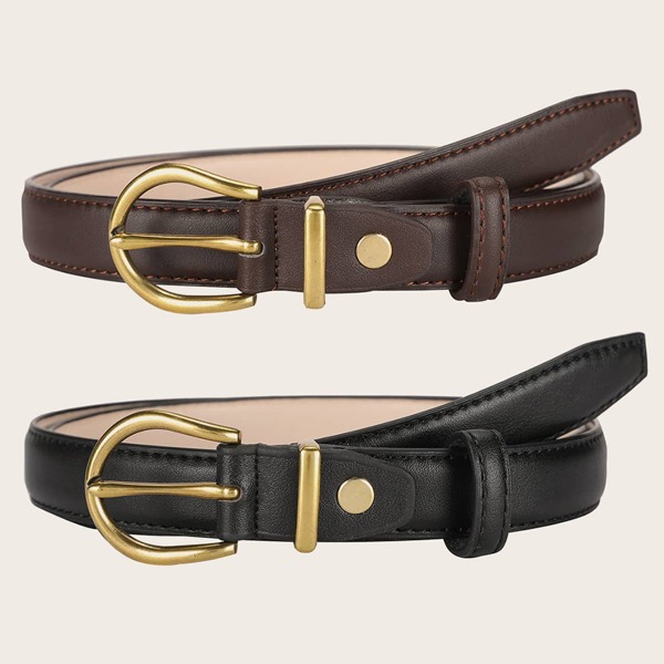 

2pcs Metal Buckle Belt, Multicolor
