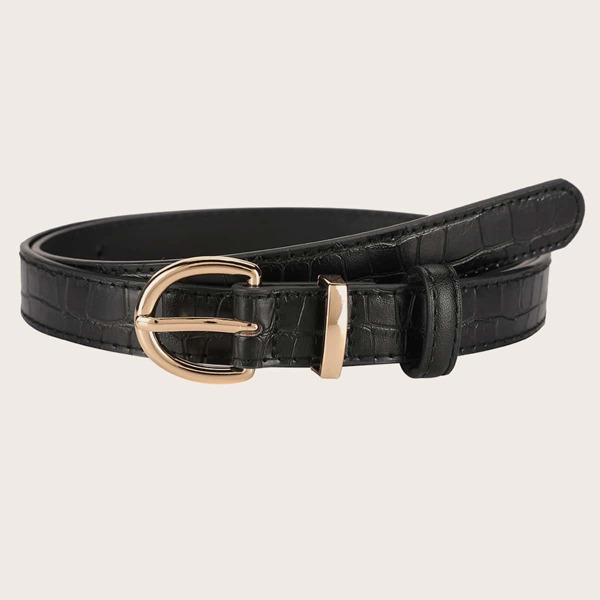

Croc Pattern Metal Buckle Belt, Black