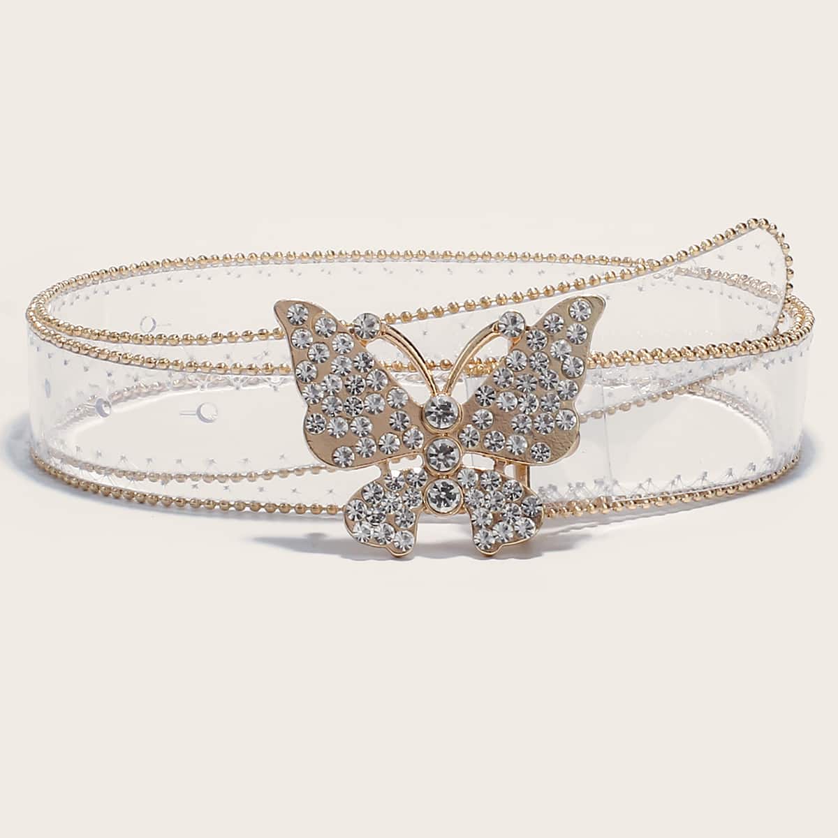 

Rhinestone Decor Butterfly Decor Transparent Belt, Gold