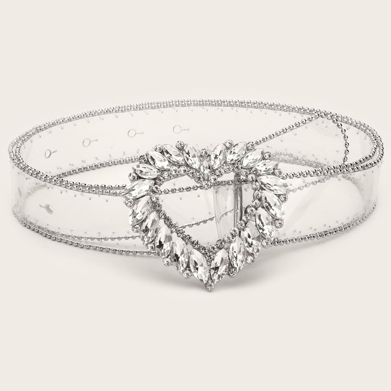 

Rhinestone Engraved Heart Decor Transparent Belt