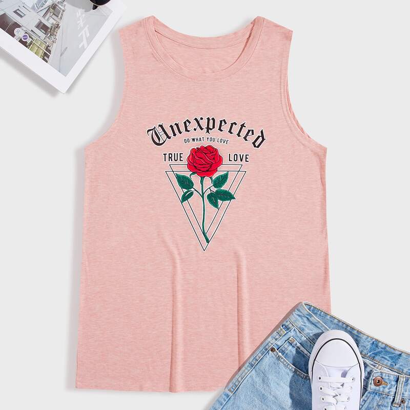 

Guys Floral And Letter Graphic Tank Top, Pink
