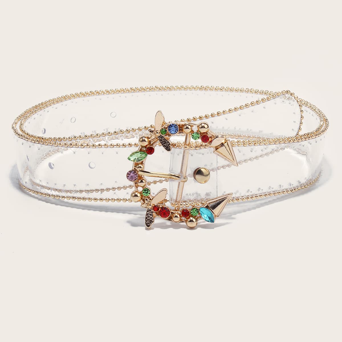 

Rhinestone Decor Transparent Belt, Gold
