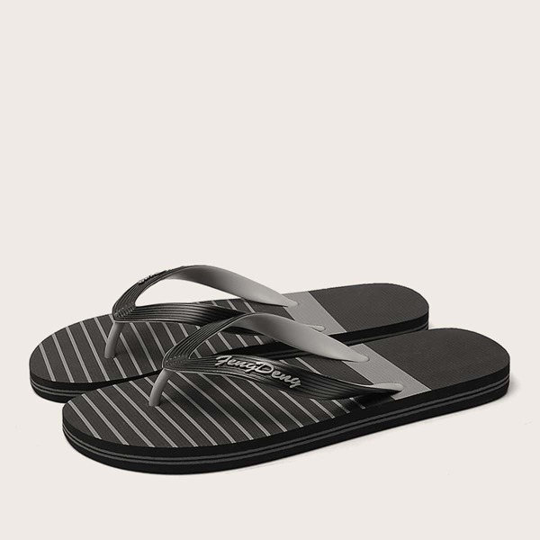 

Men Striped Graphic Flip Flops, Black