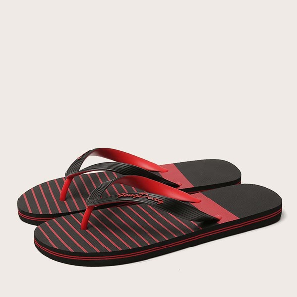 

Men Striped Graphic Flip Flops, Black