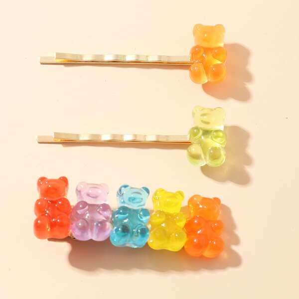

3pcs Clear Bear Decor Hair Clip, Multicolor
