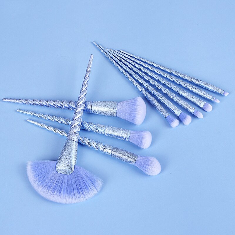 

10pcs Glitter Spiral Handle Makeup Brush Set, Purple