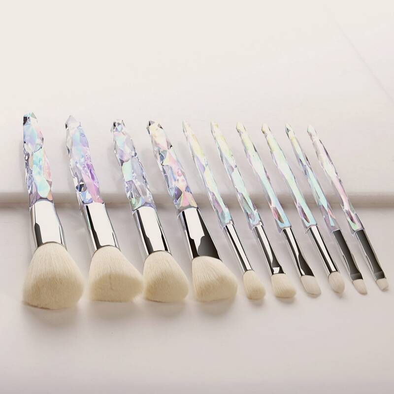 

10pcs Crystal Handle Makeup Brush Set, Multicolor