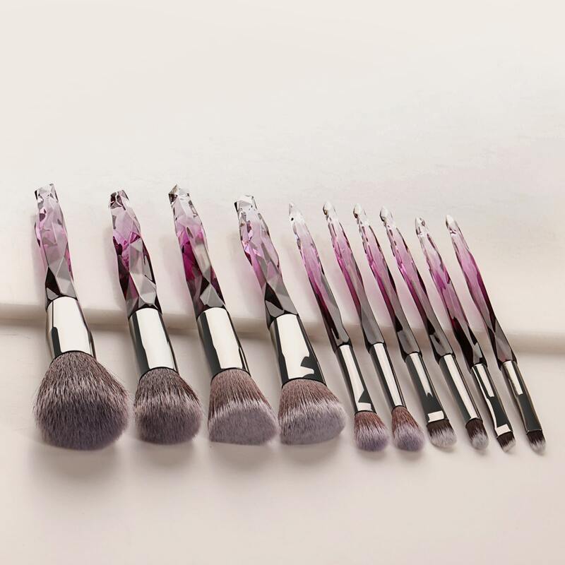 

10pcs Crystal Handle Makeup Brush Set, Multicolor