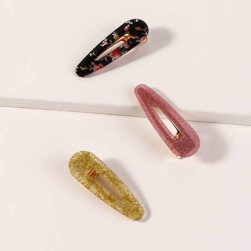 

3pcs Floral Pattern Acrylic Hair Clip, Multicolor
