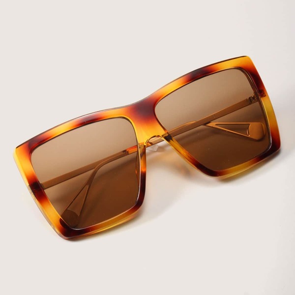 

Tortoiseshell Square Frame Sunglasses With Case, Brown
