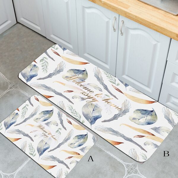 

1pc Feather Print Kitchen Carpet, Multicolor