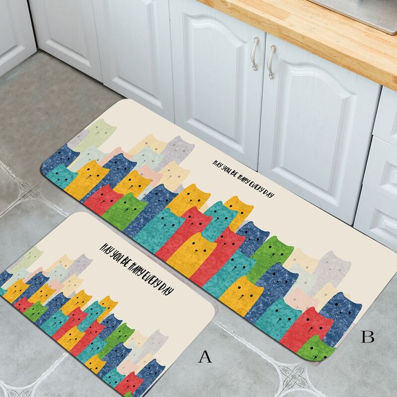 

1pc Cat Print Kitchen Carpet, Multicolor