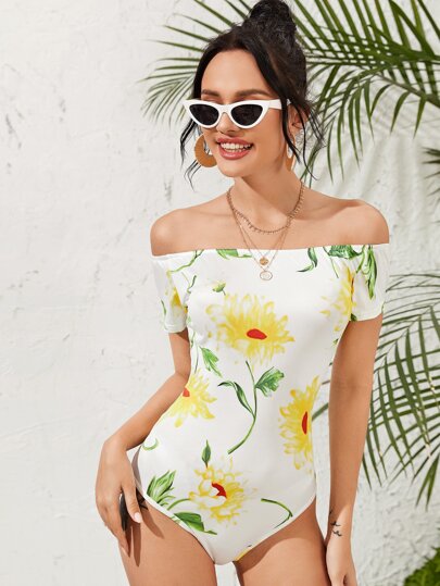 Floral Print Off Shoulder Bodysuit
