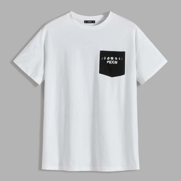 

Men Drop Shoulder Letter Graphic Patch Pocket Top, White
