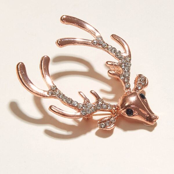 

Брошь в форме головы оленя со стразами 1шт, Золотистый