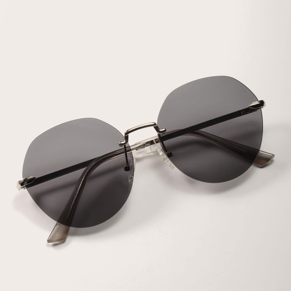 

Rimless Round Frame Sunglasses With Case, Black