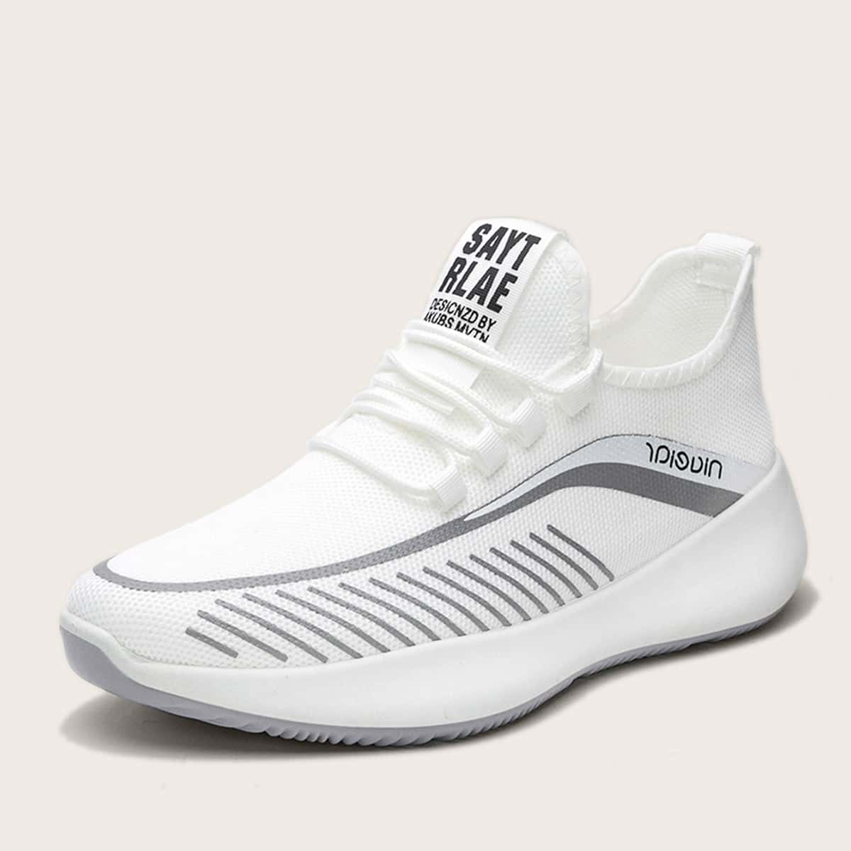 

Guys Lace-up Front Striped Graphic Sneakers, White