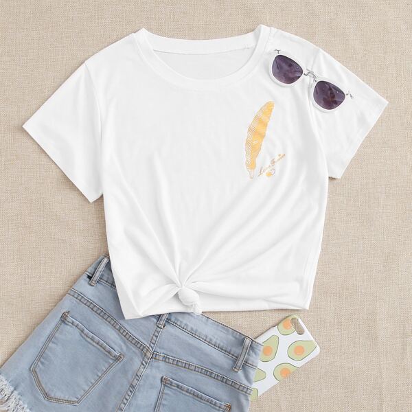 

Feather And Letter Graphic Tee, White