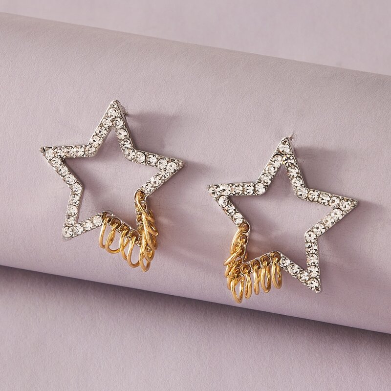 

1pair Rhinestone Engraved Ring Decor Star Drop Earrings, Silver