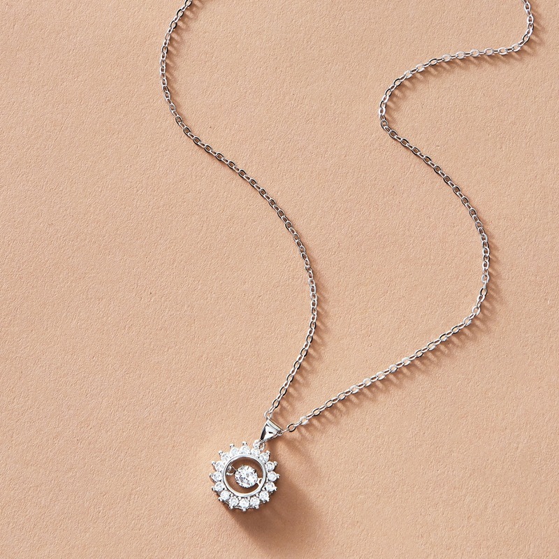 

1pc Rhinestone Engraved Round Charm Necklace, Silver