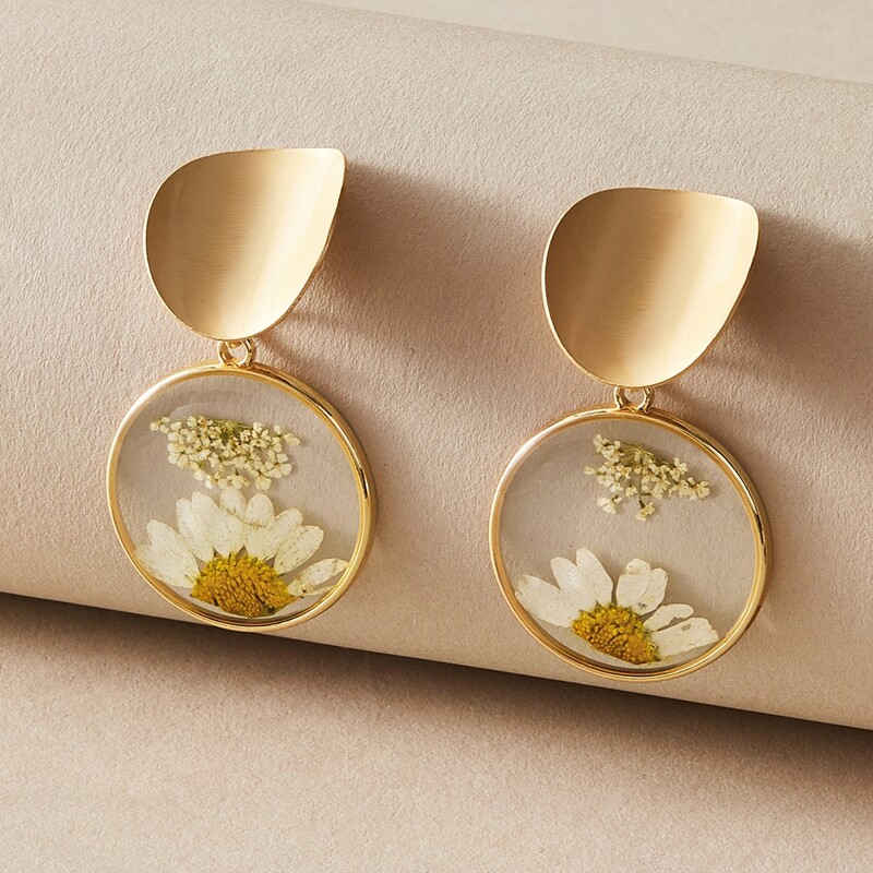 

1pair Floral Pattern Drop Earrings, Gold