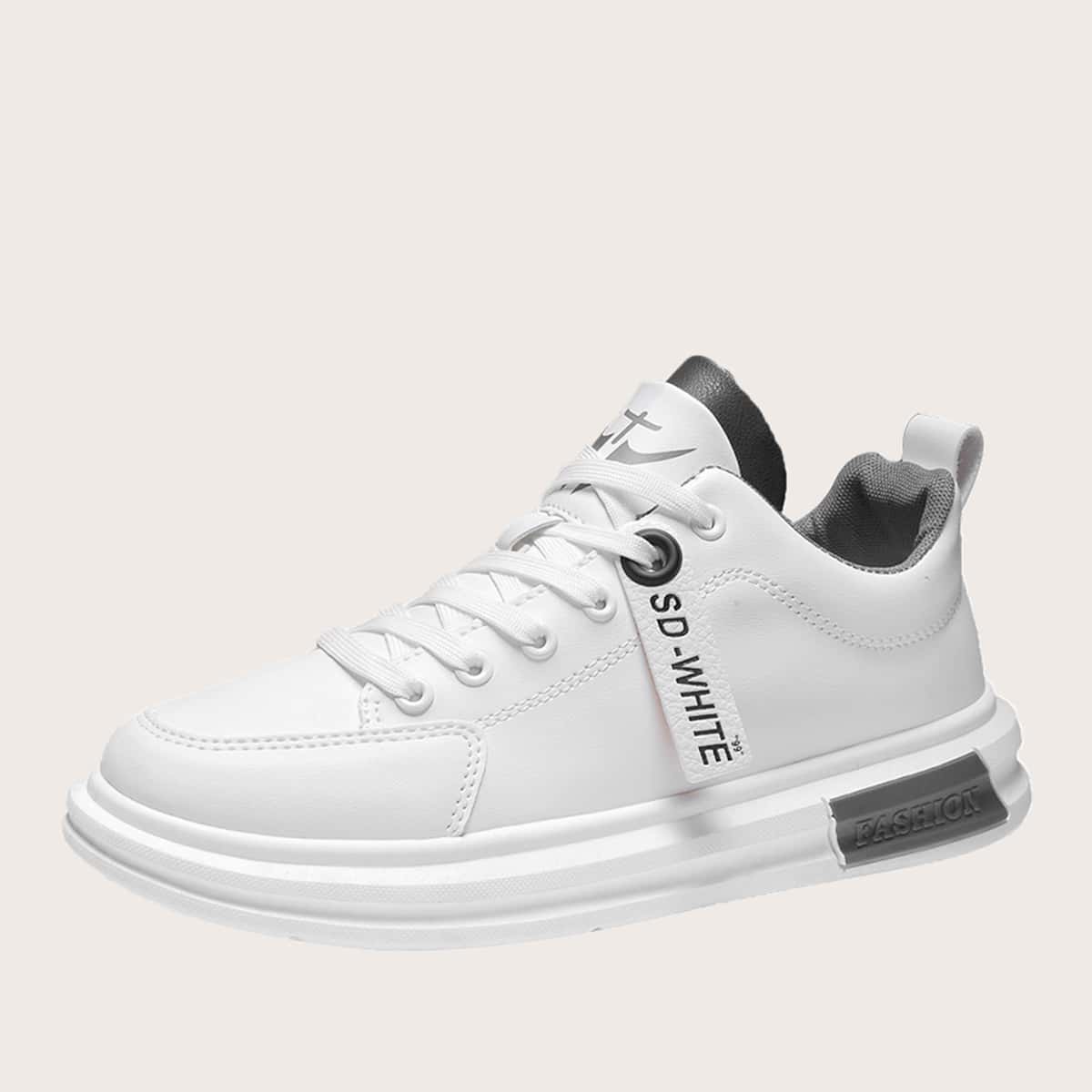 

Guys Letter Tap Decor Lace-up Front Sneakers, White