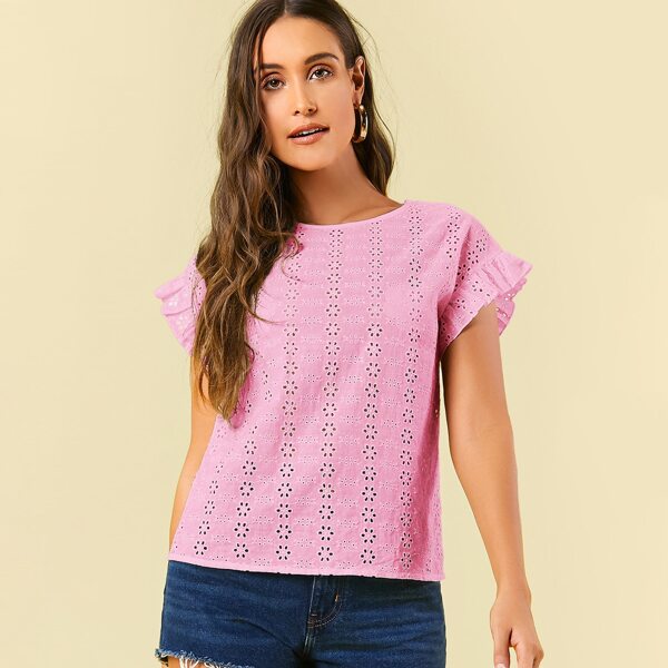 

Ruffle Trim Schiffy Top, Pink pastel