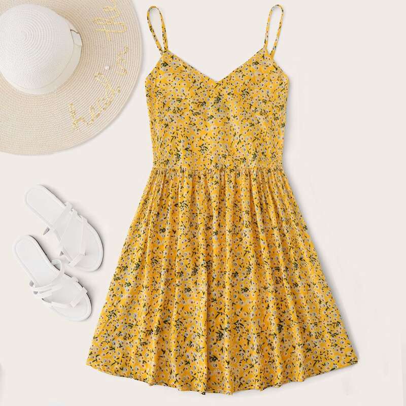 

Ditsy Floral Print Sundress, Yellow
