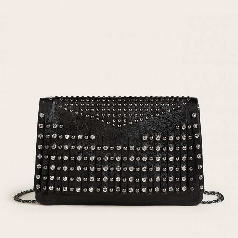 

Rhinestone & Studded Decor Crossbody Bag, Black