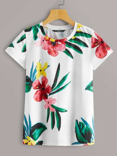 Top de manga corta con estampado floral