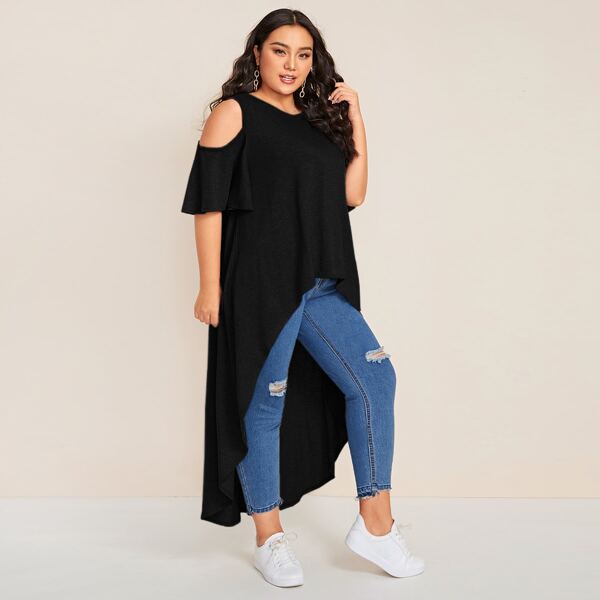 

Plus Cold Shoulder Dip Hem Top, Black