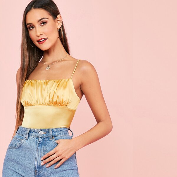 

Ruched Detail Satin Cami Top, Yellow