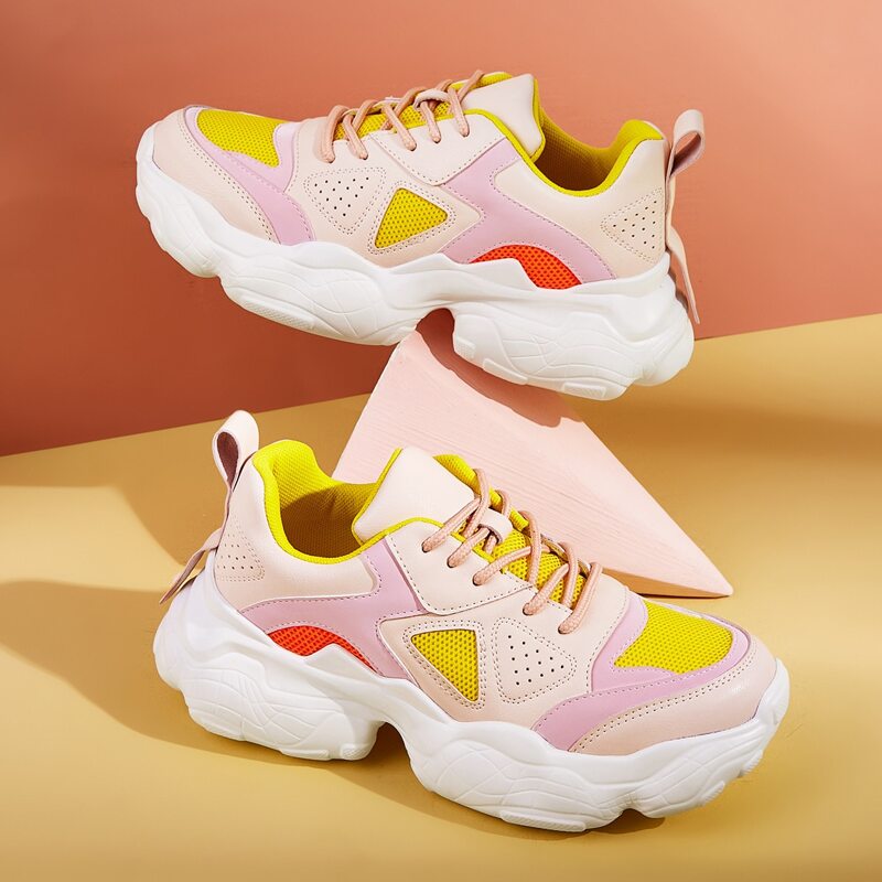 

Color-block Lace-up Front Chunky Sneakers, Multicolor