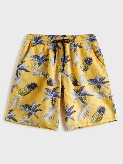 Golden Pineapple Edm Hawaiian Print Men's Shorts