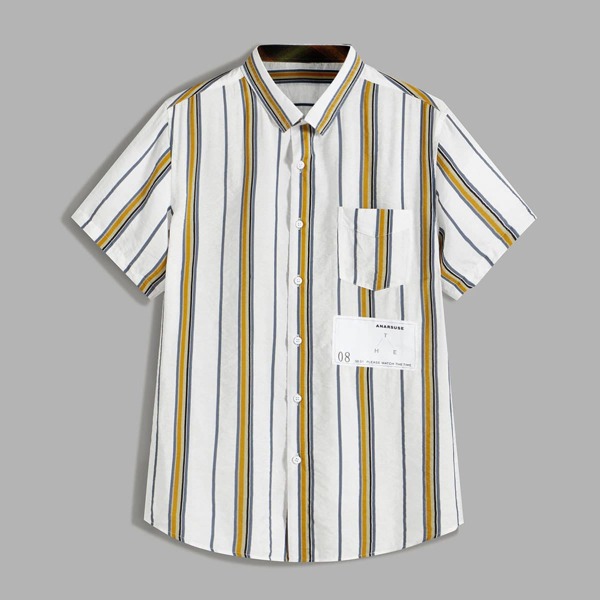 

Мужская рубашка в полоску с пуговицами, Многоцветный