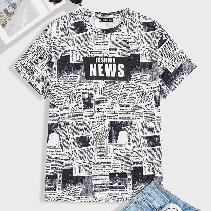 

Guys Newspaper Print Tee, Black and white