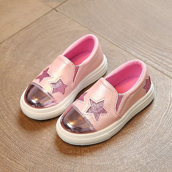 

Girls Cap Toe Glitter Star Pattern Slip On Flats, Pink