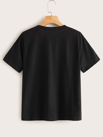 Preto Carta ocasional Camiseta