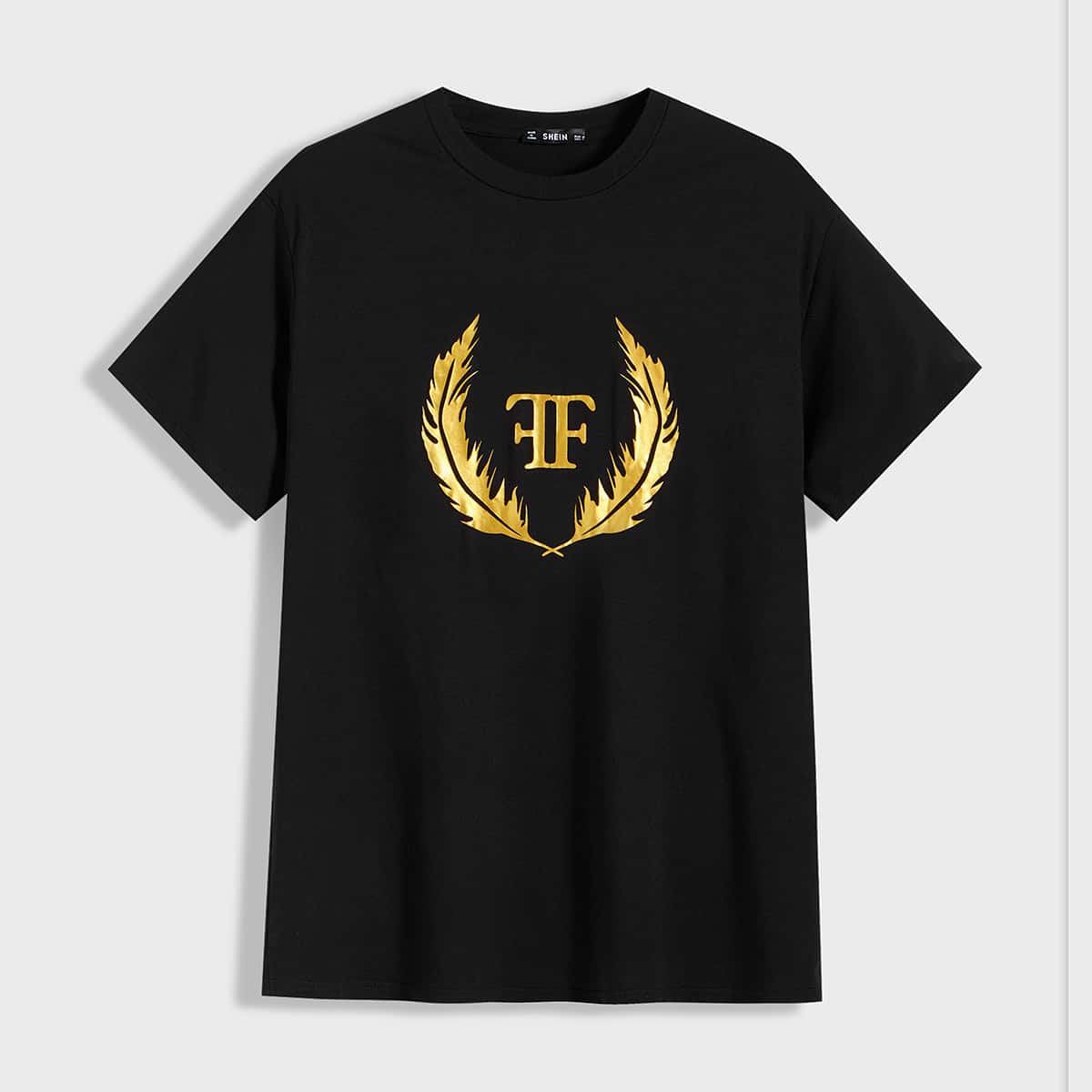

Guys Letter and Leaf Print Tee, Black