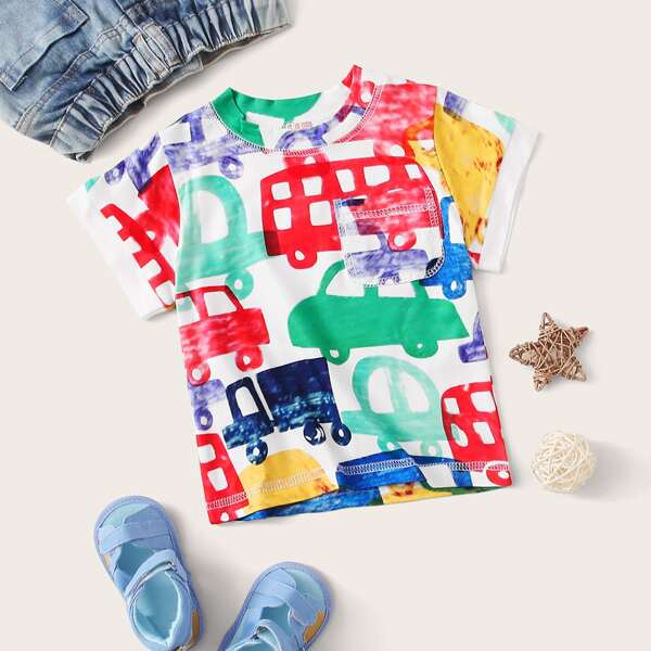 

Baby Boy Car Print Pocket Patched Tee, Multicolor