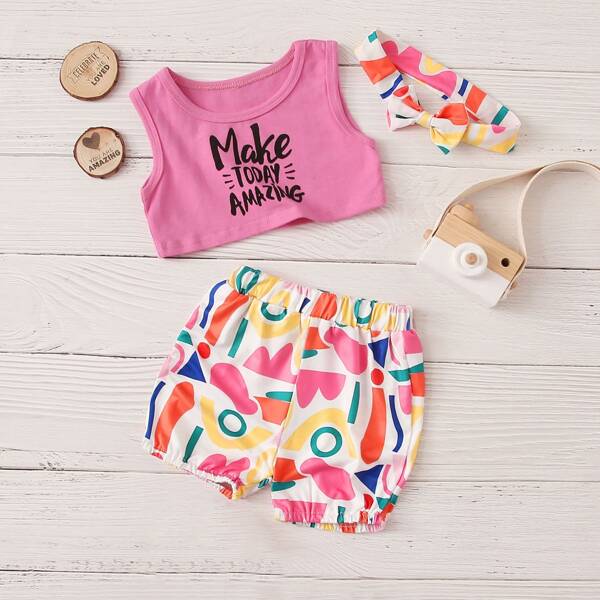 

Baby Girl Slogan And Graphic Tank & Shorts, Multicolor