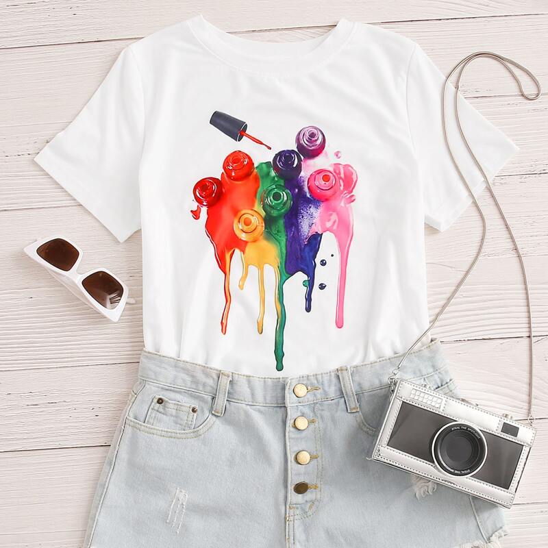 

Paint Drip And Graphic Print Tee, White