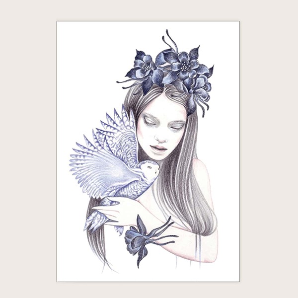 

Figure & Floral Pattern Tattoo Sticker, Multicolor