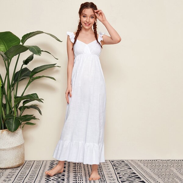 

Ruffle Strap Flounce Hem Night Dress, White